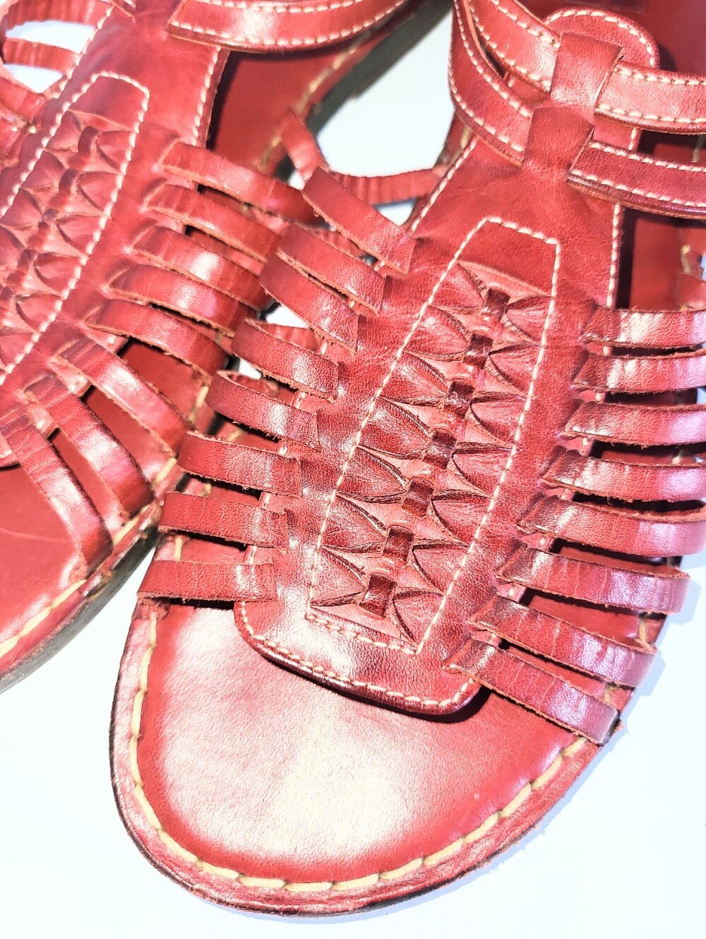 Frye Kayla Huarache Sandals Caged Gladiator Genuine Leather Oxblood Red Size 8.5 - Picture 2 of 16